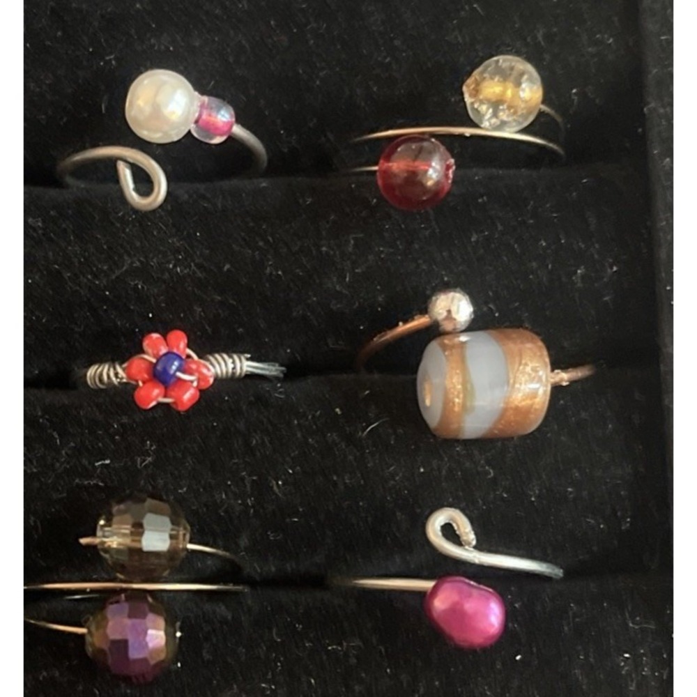 Lot of 12 Wire-Wrapped Rings Beads Handmade Costume #4 - Picture 4 of 4